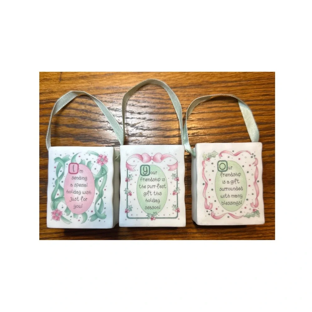 Precious Moments Holiday Bag‎ Ornaments White 1994 Vintage Set of 3
